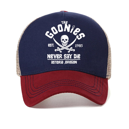 The Goonies Est 1985 Never Say Die miesten baseball-lippis, kesäinen verkkokankainen snapback-lippalakki, muodikas hengittävä vapaa-ajan aurinkohattu ulkokäyttöön