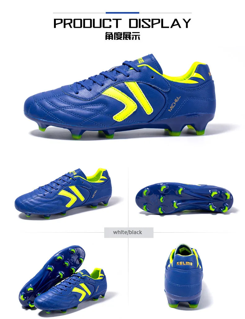 KELME FG Soccer Shoes Original Cow-Skin Sneakers Men Professional Grass Non-Slip Sports Training Football Boots ZX80011018