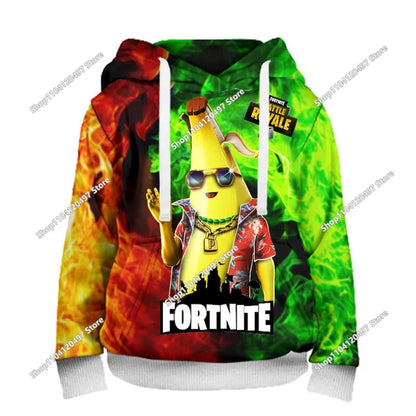 Children's Fortnite Hoodies Cartoon Casual Hooded Coat Autumn Men Soft Pocket Sweatshirts Male Loose Tops Long Sleeve Clothes