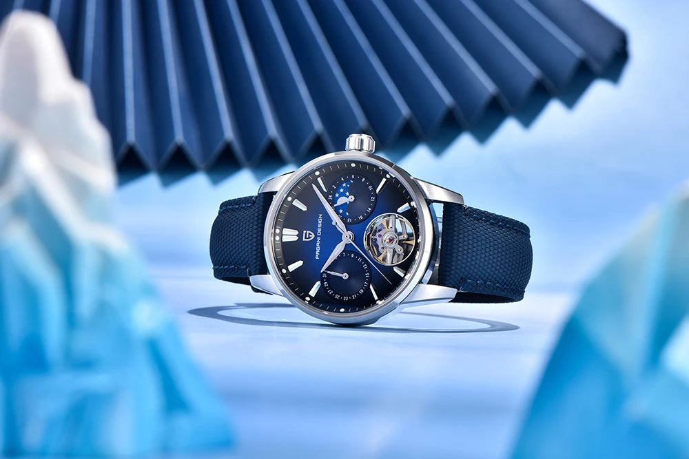 PAGANI DESIGN – Mekanisk luksusur til mænd, 41 mm, safirglas, læderrem, vandtæt, pilotstil, med tourbillon og månefase
