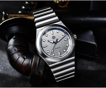 San Martin 40mm Men Sports Watch SS Brushed Dial Integrated Bracelet Miyota 90S5 Original Design Automatic Mechanical SN0149
