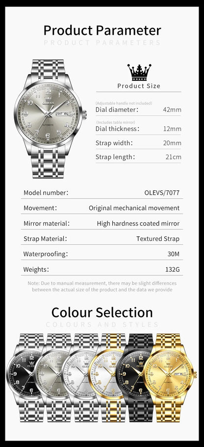 OLEVS Original Men's Fully Automatic Mechanical Watch Stainless Steel Calendar Week Men's Luminous Waterproof Business Watch