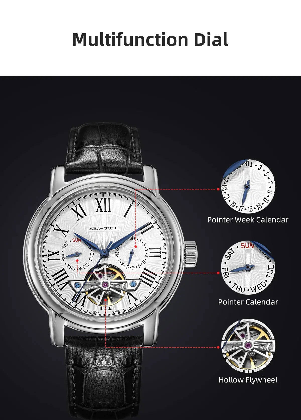 NEU Herren-Automatikuhr mit mechanischem Seagull ST25-Uhrwerk, modische Herrenarmbanduhr mit skelettierter Unruh, Casual-Business-Uhr 819.624