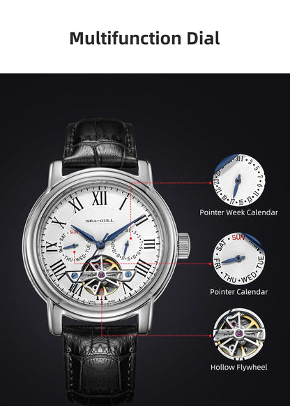 NEU Herren-Automatikuhr mit mechanischem Seagull ST25-Uhrwerk, modische Herrenarmbanduhr mit skelettierter Unruh, Casual-Business-Uhr 819.624