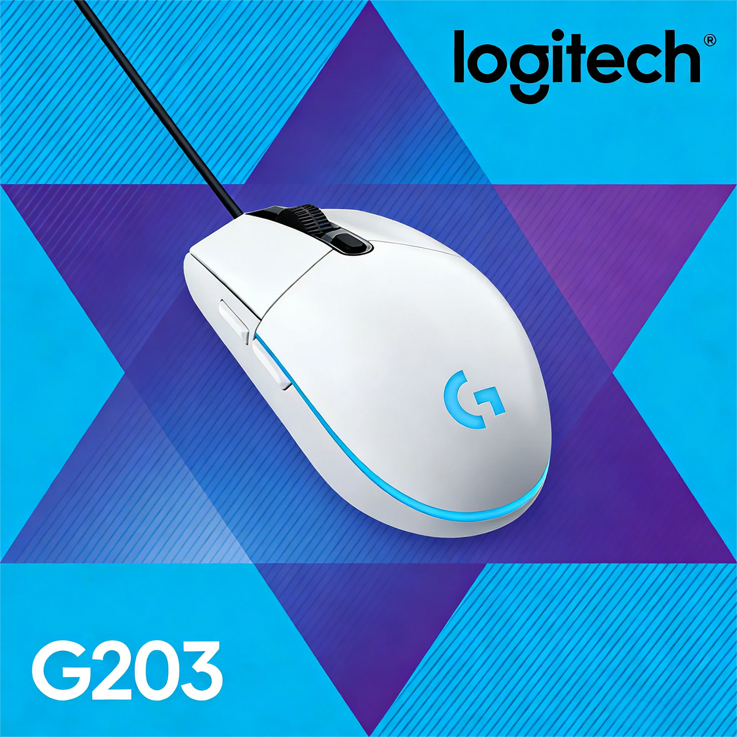 Logitech G203 жична геймърска мишка, Esports-клас, 6 програмируеми бутона и многоцветно осветление за състезателни игри