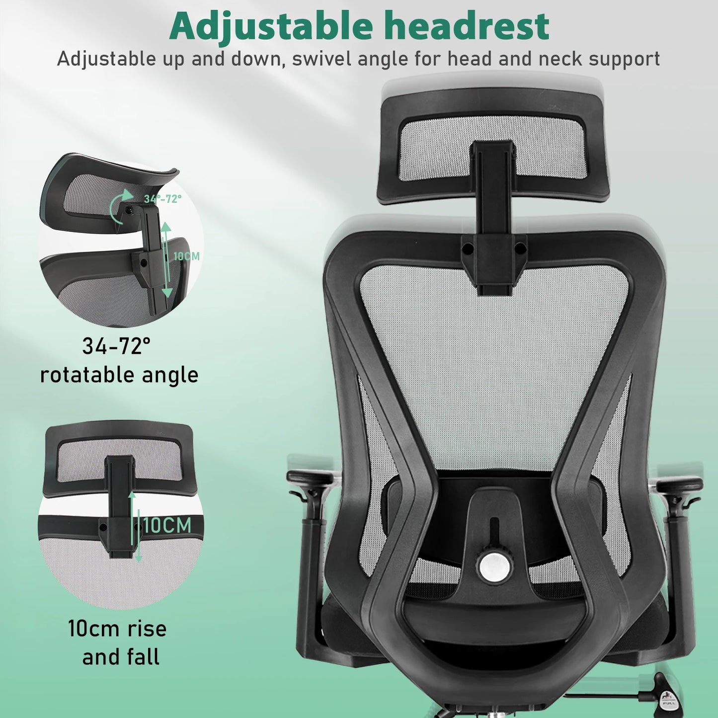 Durrafy Ergonomic Office Chair, Desk Chair With Headrest, Armrests, Swivel Chairs With 90°-130° Reclining Function (Lockable)