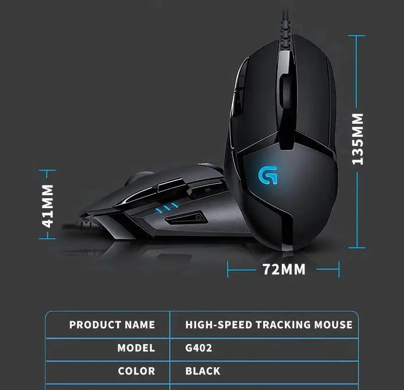 Logitech G402 kabelgebundene Gaming-Maus, 32-Bit-ARM-Prozessor, 8 Tasten, 500 IPS, rutschfest, für ganztägige Gaming- und Arbeitssessions