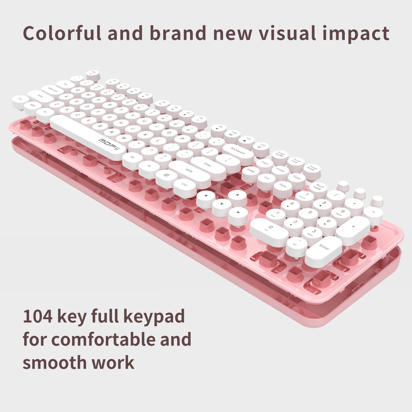 MOFii Black Retro Round Keycaps Wireless Keyboard & Mouse Combo, 2.4G Quiet Office Set, US QWERTY Layout