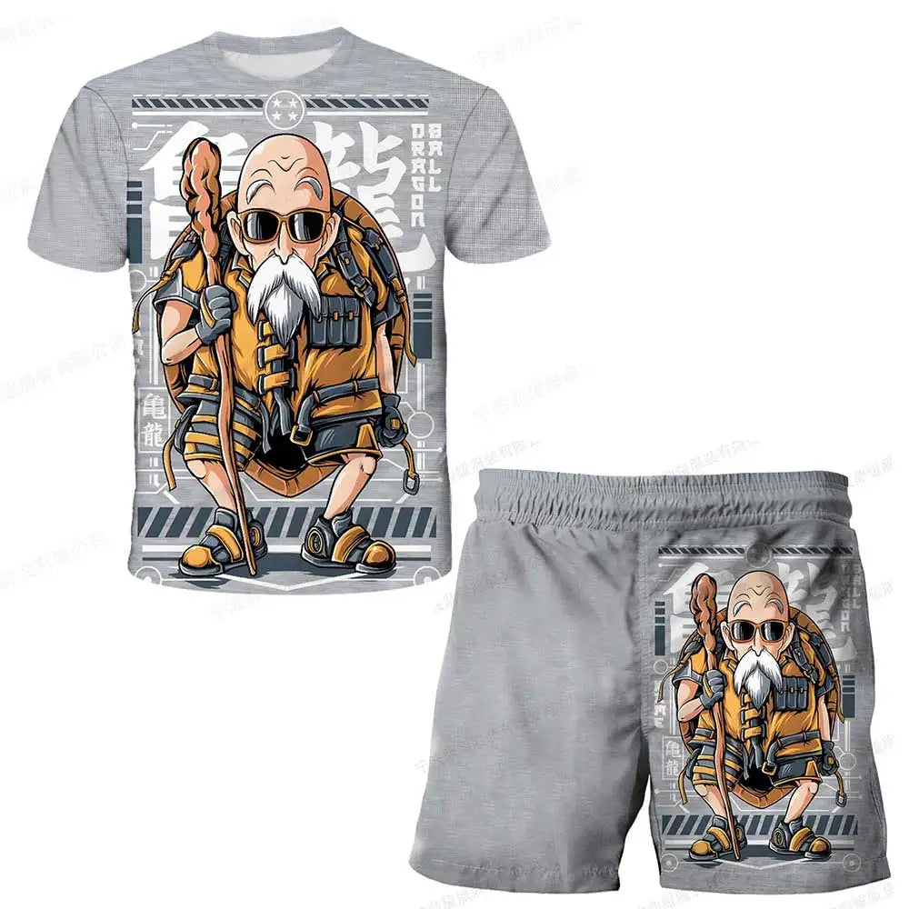 Japanisches Cartoon-Dragon-Ball-Z-T-Shirt, Kinder-Oberteil, T-Shirt- und Shorts-Zweiteiler für den Sommer, Jungen-T-Shirt + Shorts, Strandshorts