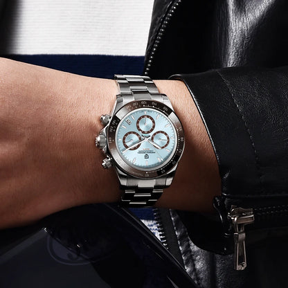 Pánské hodinky PAGANI DESIGN – Model s barevnými ciferníky, luxusní náramkové hodinky s quartzovým strojkem, chronograf vybavený strojkem