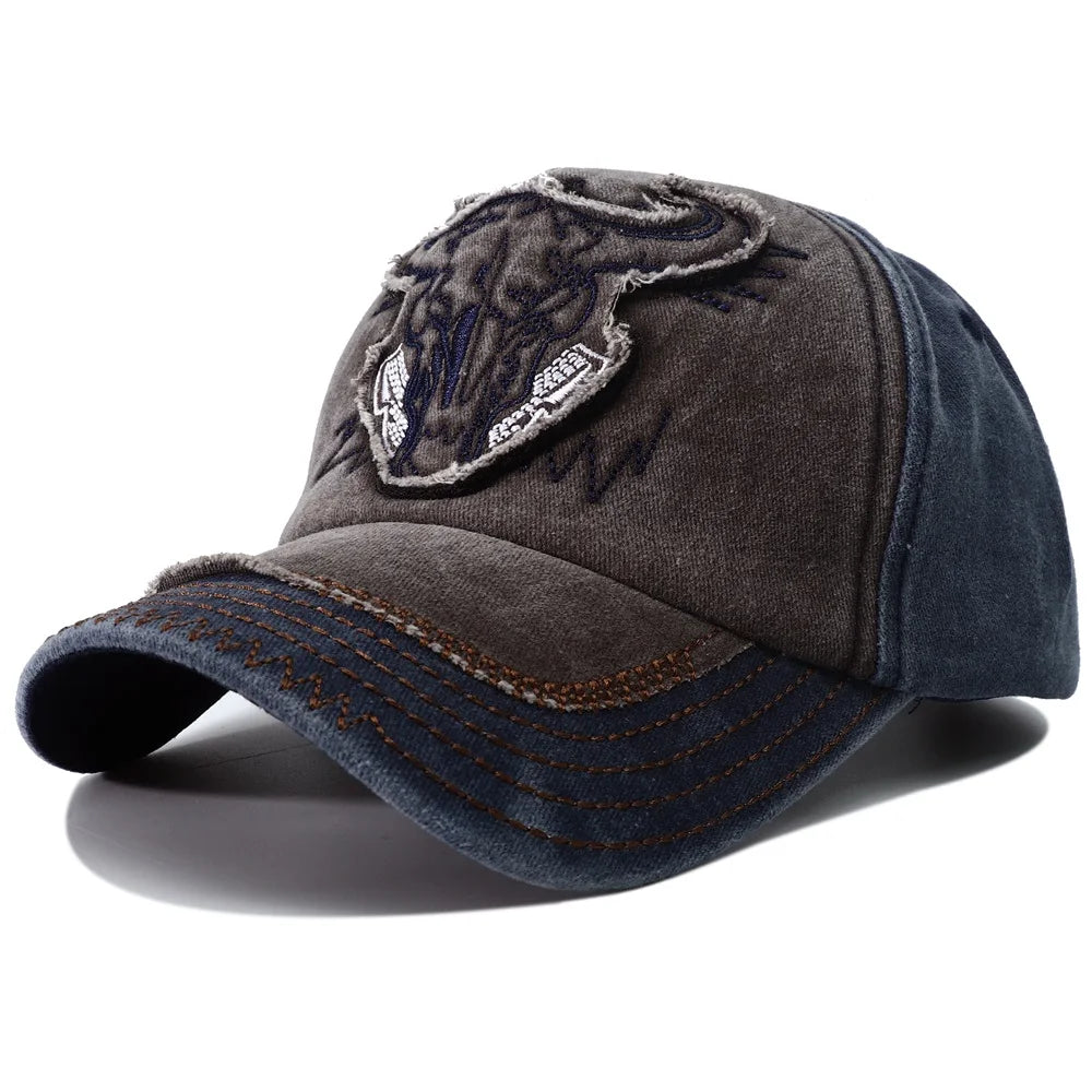 Hip Hop Vintage vypraná džínsová bejzbalová čiapka Casquette Homme s výšivkou býčej hlavy Y2k Snapback Dad Hats pre ženy a mužov