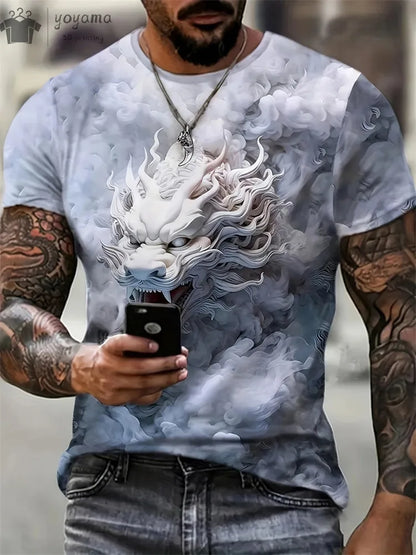 Animal Dragon 3D Print Sport Quick-dry Breathable Men TShirt Outdoor Street Harajuku Run Fitness Short Sleeve Clothes Top Summer