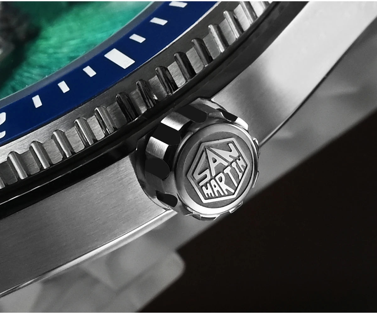 San Martin 40mm Enamel Spiral Dial Integrated Bracelet Men Diver Watch Miyota 9015 Automatic Mechanical Waterproof 200m SN0148