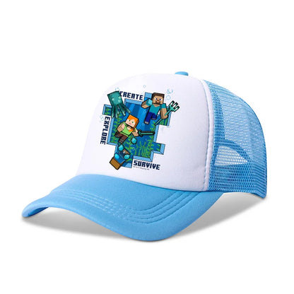 Minecraftes Pixels Kawaii Baseball Cap Boy Cartoon Anime Print Peaked Caps Hip Hop Parent-child Outdoor Mesh Hats Summer Sun Hat