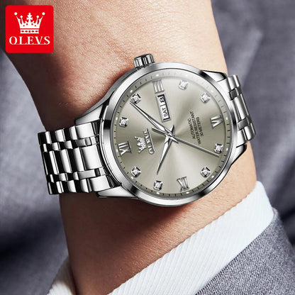 Reloj automático para hombre OLEVS 9946: reloj de pulsera mecánico de lujo, equipado con un calendario con indicador de fecha, ideal para hombres de negocios.