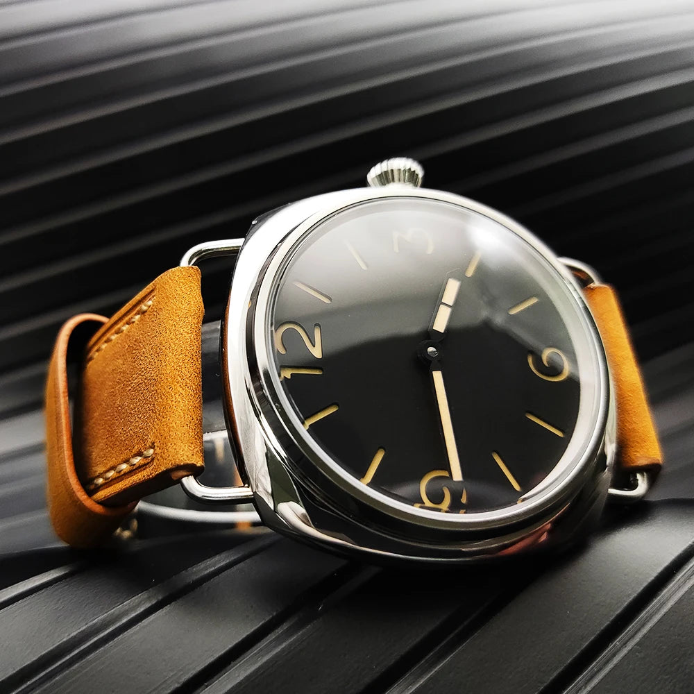 45mm Men's Vintage Pilot ST3600-1 Hand-Wound Mechanical Movement Luminous Sterile Dial Green Strap Men's Watch