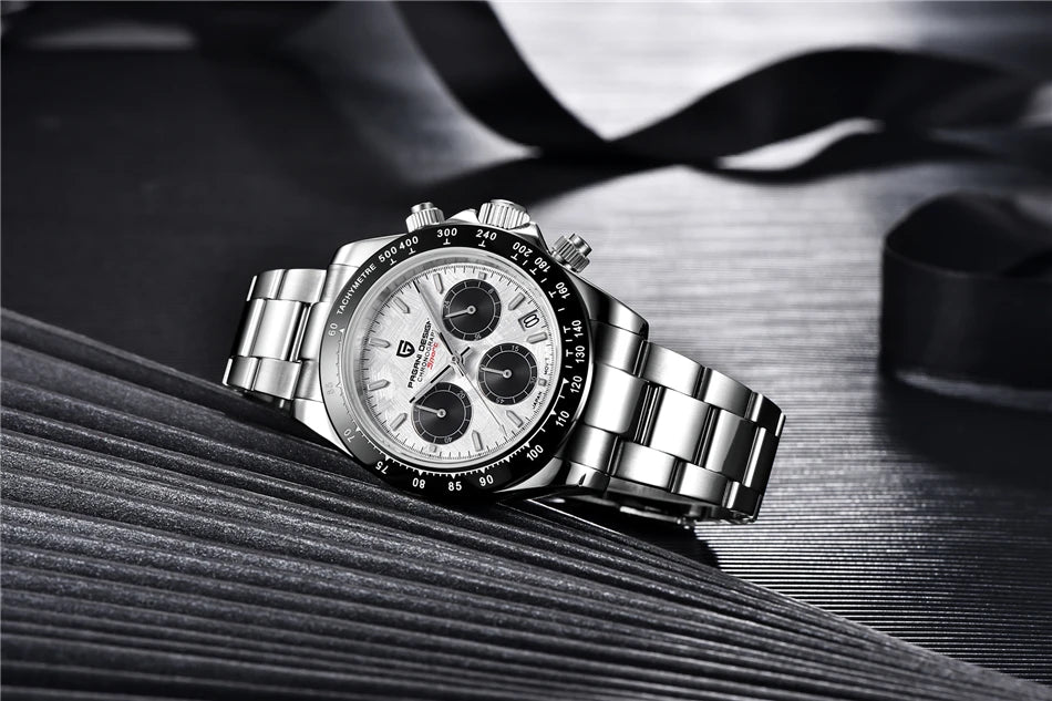 PAGANI DESIGN V2 40MM Reloj de cuarzo para hombre con esfera de meteorito, cristal de zafiro, cronógrafo retro y resistente al agua