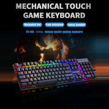 Teclado Gaming com Fio de 104 Teclas com Sensação Mecânica para Portátil e PC, Ergonómico, Retroiluminado RGB, 61 Teclas, Switches Cyan e Keycaps
