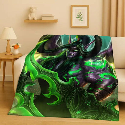 3D WOW World of Warcraft žaidimo „Demon Hunter Arthas“ animacinio stiliaus flanelinis pledas, itin minkštas pliušinis užklotas namams, miegamajam, lovai ir sofai