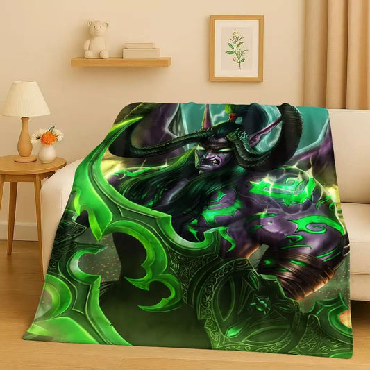 3D WOW World of Warcraft žaidimo „Demon Hunter Arthas“ animacinio stiliaus flanelinis pledas, itin minkštas pliušinis užklotas namams, miegamajam, lovai ir sofai