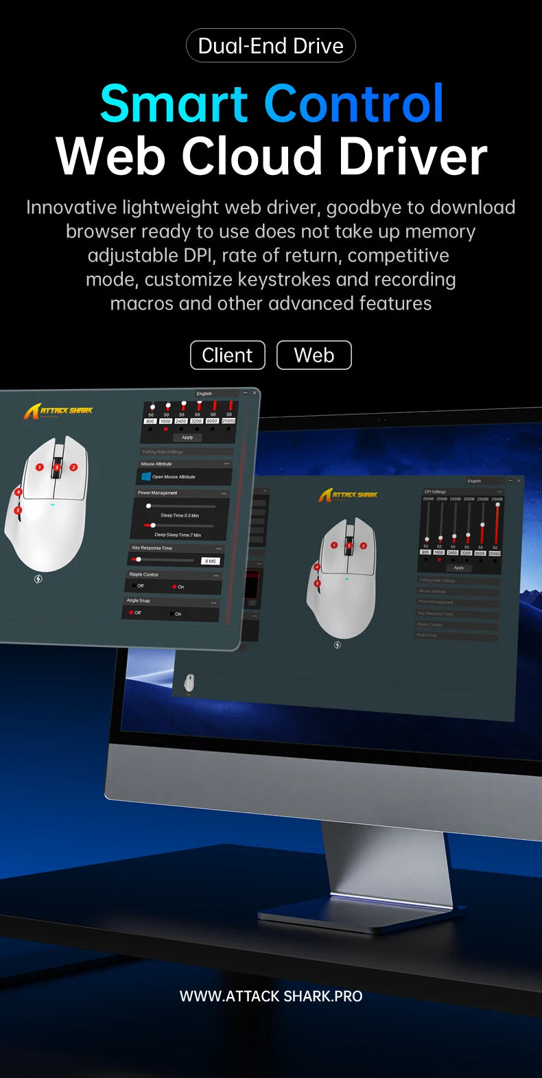 ATTACK SHARK V6  Wireless Gaming Superlight Mouse with RGB Magnetic Charging Dock,PAW3311 Sensor,Macro Gaming Mouse