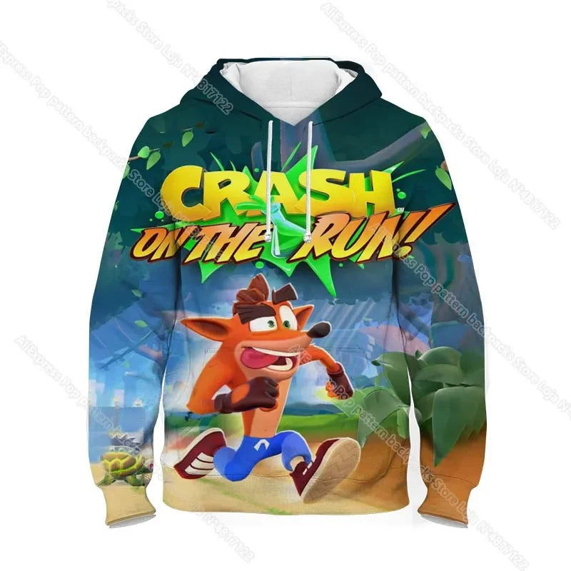 Dětské mikiny s kapucí Crash Bandicoot On the Run – jarní kolekce pro chlapce a dívky, mikiny s motivy z kreslených seriálů a anime, dětské svršky, kabáty a pulovry pro batolata