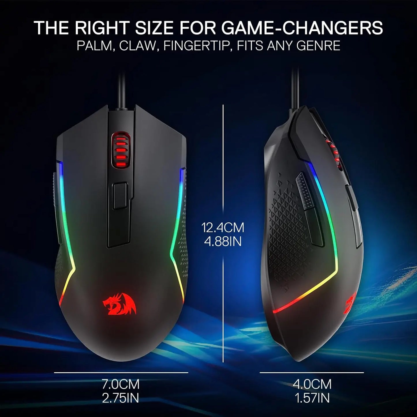 Herní kabelová optická myš Redragon M616 RGB, 10000 DPI, 6 programovatelných tlačítek, 8 režimů podsvícení, software podporuje vlastní přiřazení kláves