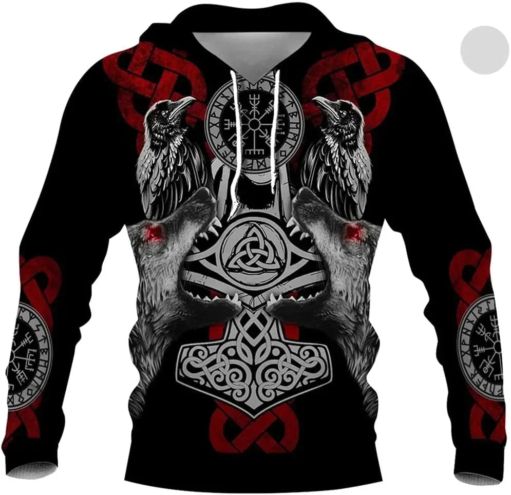 2023 New Autumn Men's Hoodie Wolf Print 3D Sweatshirts Urban Trendy All-Match Oversized Tops Poleron Hooded Clothes Men Clothing