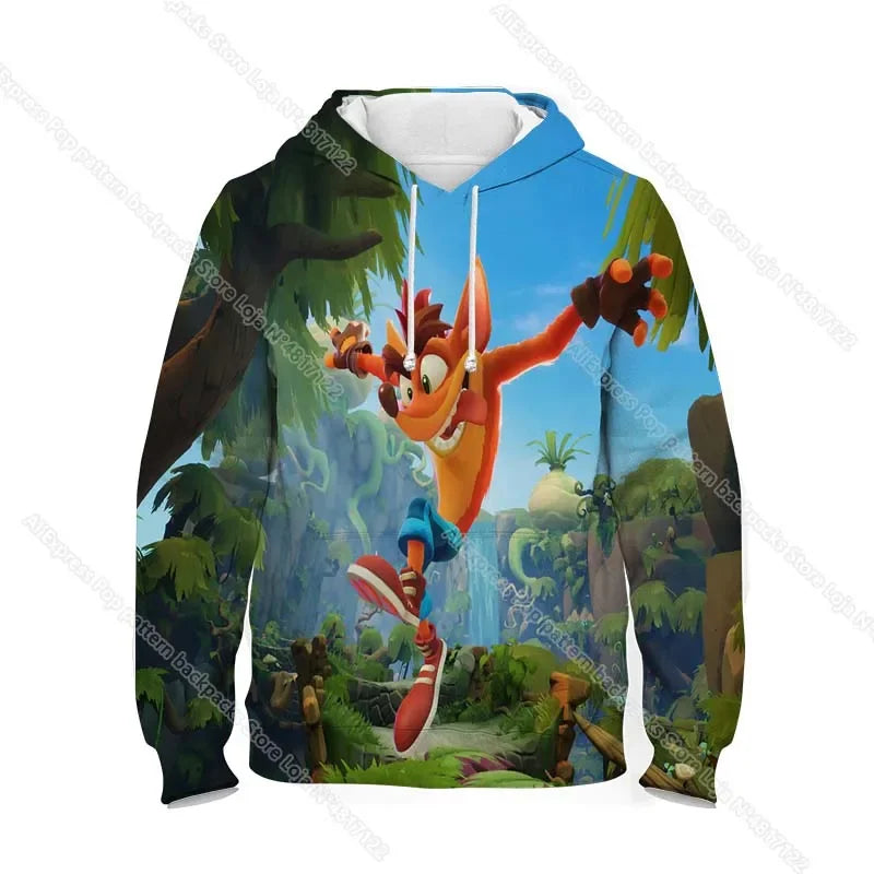 Dětské mikiny s kapucí Crash Bandicoot On the Run – jarní kolekce pro chlapce a dívky, mikiny s motivy z kreslených seriálů a anime, dětské svršky, kabáty a pulovry pro batolata