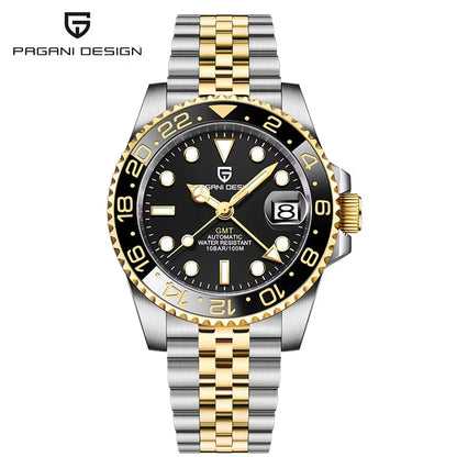 PAGANI DESIGN 40mm GMT Men's Mechanical Watches Rubber Strap Rotating Bezel 100 Waterproof Sports Wristwatch Mens Business Clock