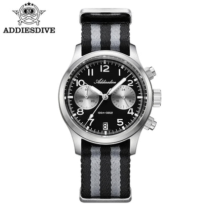 Relógio Masculino ADDIESDIVE 2025 New Panda Eye Retro Luxo VK64 Quartz, Cronógrafo Desportivo, 100M Impermeável, Luminoso