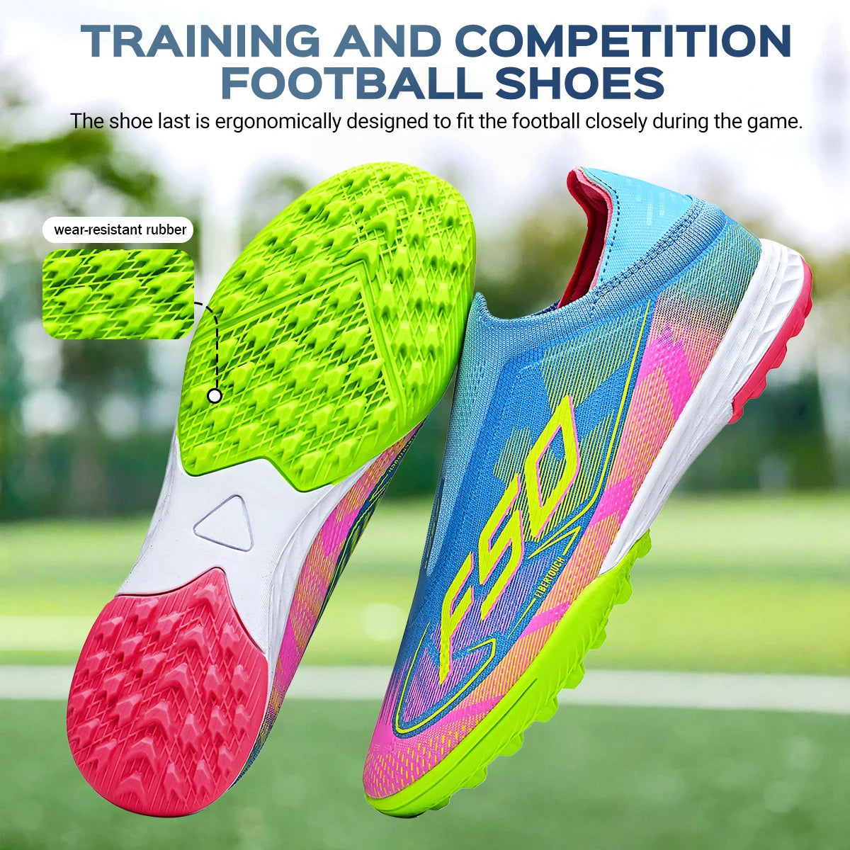 TF Soccer Shoes For Kids Youth PU Fabric Upper Rubber Sole Wear-resistant Non-slip Training Football Boots