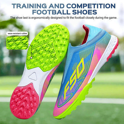 TF Soccer Shoes For Kids Youth PU Fabric Upper Rubber Sole Wear-resistant Non-slip Training Football Boots