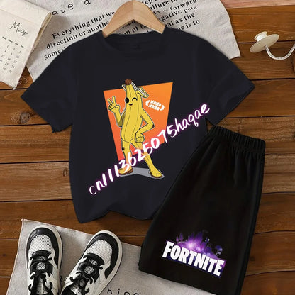 Fortnites Series T-shirt Shorts Suit for Children Hot Game Top and Pants Set Summer Cute Home Loungewear Outfit Birthday Gift