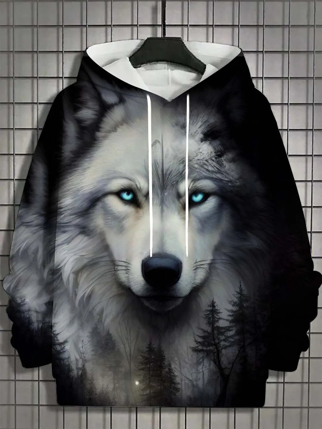 2025 Fashion Men's Autumn Wolf Printed Comfortable Soft Hooded Sports Shirt Outdoor City Street Top