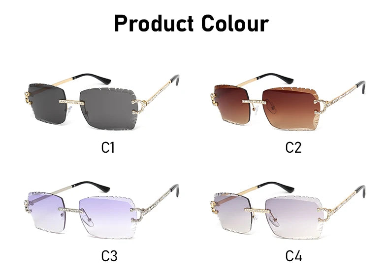 Fashion Rimless Square Sunglasses Vintage Diamond Brand Design Cut Lens Sun Glasses Men Women Metal Frame Luxury Eyewear