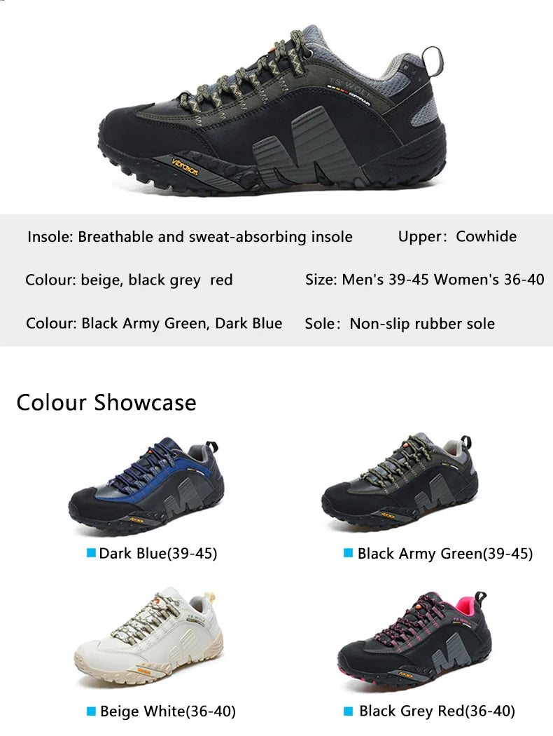 Sapatos de montanhismo para homem em couro genuíno, calçado desportivo outdoor antiderrapante, sapatos de montanhismo e caminhada respiráveis para turismo