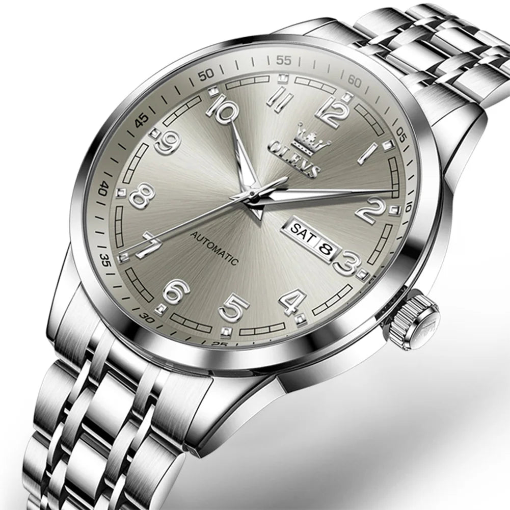 OLEVS Original Men's Fully Automatic Mechanical Watch Stainless Steel Calendar Week Men's Luminous Waterproof Business Watch