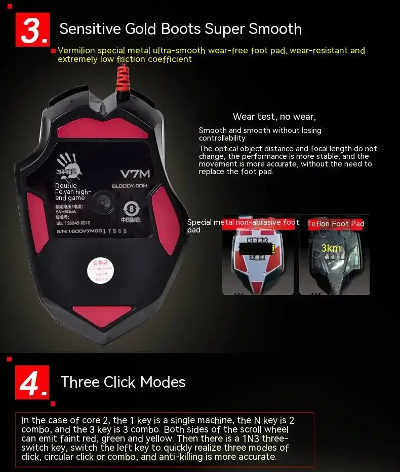 Káblová myš Bloody V7M RGB, ľahká ergonomická konštrukcia, 4000dpi, pre PC, kanceláriu, e-športy a gaming, s programovaním makier pre CF LOL CS