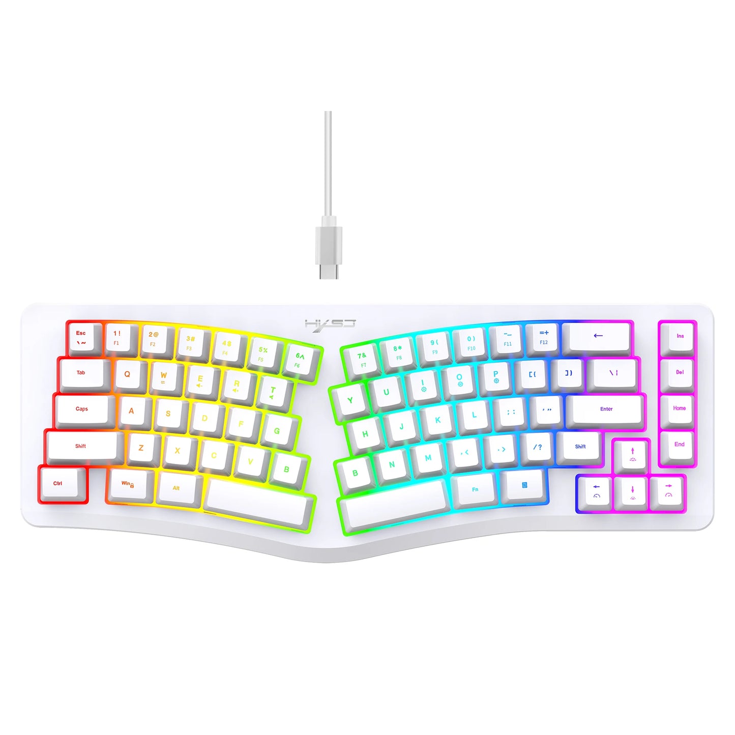 69 Key Wired Ergonomic Gaming Keyboard Keyboard Silent Irregular RGB Backlit Keyboard for Windows Linux Home Office Game PC