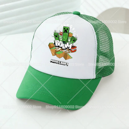 Baseballové čiapky s sieťovinou s motívmi z hry Minecraft, kreslené postavičky, pre dospelých a deti, športové čiapky, pre chlapcov a dievčatá, letné vonkajšie čiapky s klobúkom proti slnku, darček