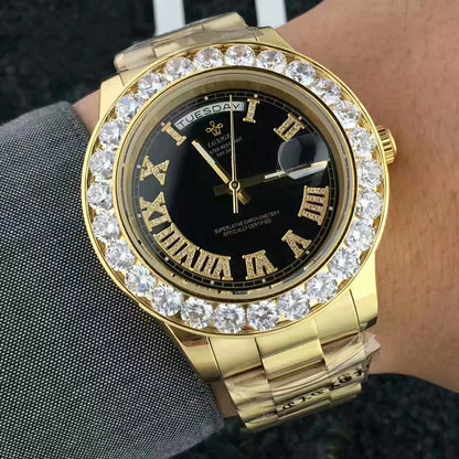 2025 New Big Diamond Watch For Men day date Water Resistant Quartz Wristwatch Top Brand Luxury Casual AAA Male Wrist Watch Gilft