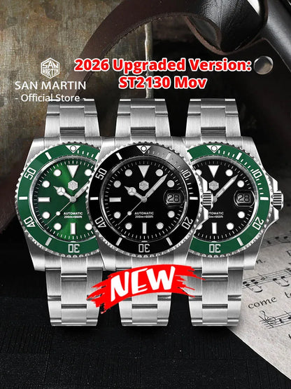 San Martin New 40mm Water Ghost Diver Watch Men Luxury NH35 PT5000 Automatic Mechanical Watch Sapphire Waterproof 200m SN0017