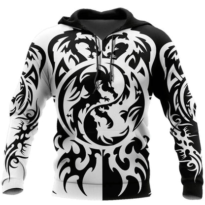 2026 Men's Tattoo Dragon 3D Hoodies Sweatshirt Fashion Cool Daily Long Sleeve Tracksuit Outdoor Street Personality Pullover Coat