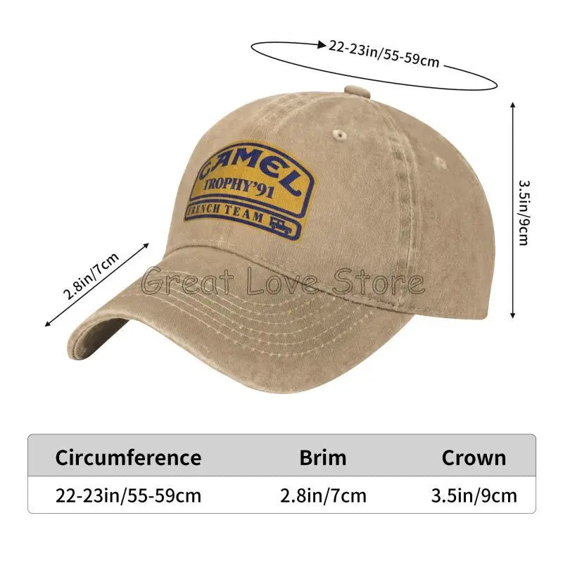 Camel Trophy 91 Cowboyhatt Retro Justerbar Tvättad bomull Golfhatt Sommar Vintage Solskydd Basebollkepsar