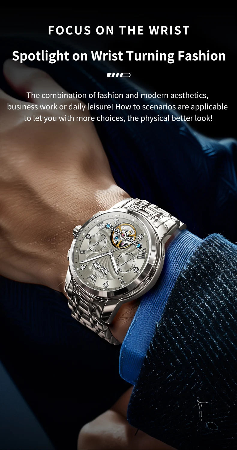 OLEVS 7088 Men Watch Luxury Brand Waterproof Skeleton Automatic Watch HD Fashion Business Men Mechanical Watch Reloj Hombre