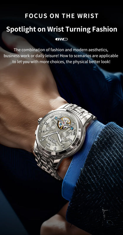 OLEVS 7088 Men Watch Luxury Brand Waterproof Skeleton Automatic Watch HD Fashion Business Men Mechanical Watch Reloj Hombre