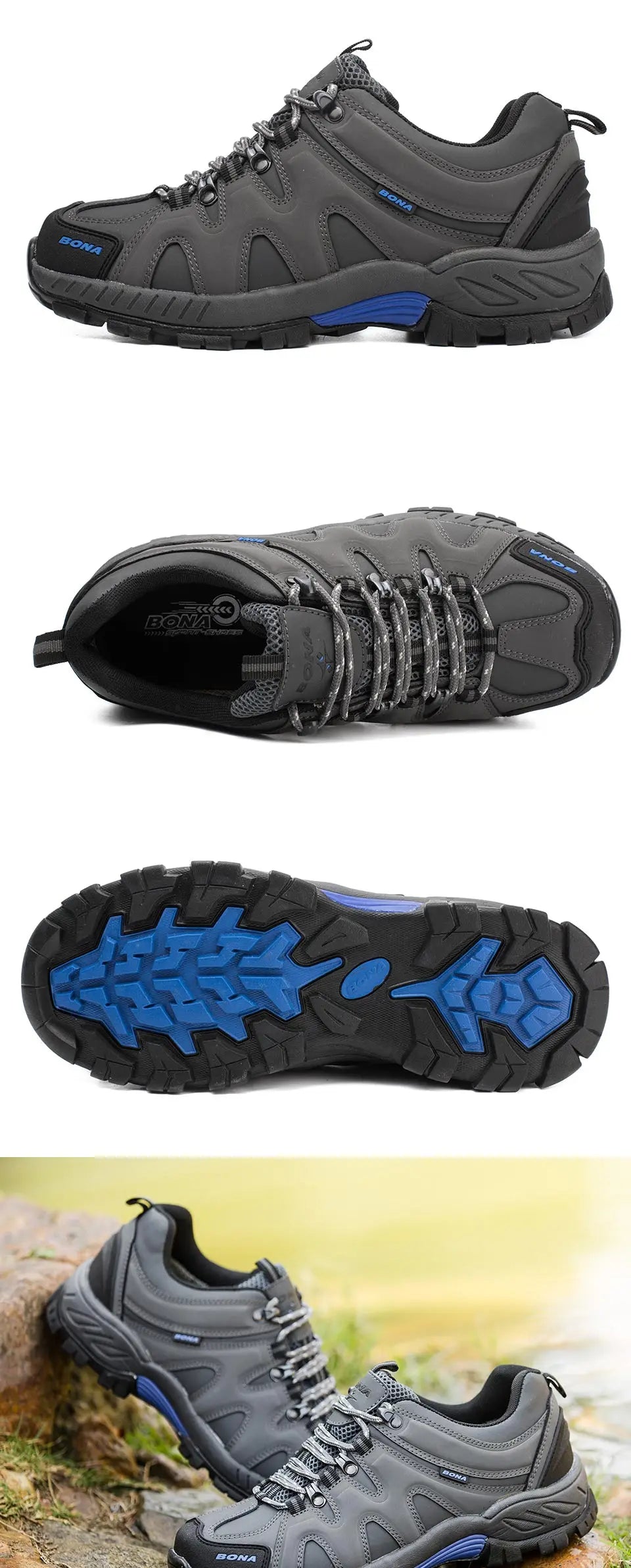 BONA Novedad Estilo Clásico Zapatillas de Senderismo para Hombre con Cordones Zapatillas Deportivas para Hombre Outdoor Jogging Trekking