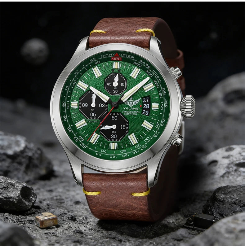 Zegarek kwarcowy męski YELANG V1029S 42mm, mechanizm Japan OS10, luminescencja T100, wodoodporność 100M, sportowy styl militarny, szafir