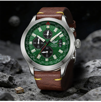 Zegarek kwarcowy męski YELANG V1029S 42mm, mechanizm Japan OS10, luminescencja T100, wodoodporność 100M, sportowy styl militarny, szafir